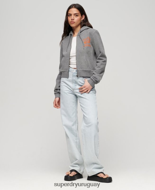 uy Superdry mujer sudadera corta atlética esencial con cremallera gris oscuro DT2N8Z3275 ropa
