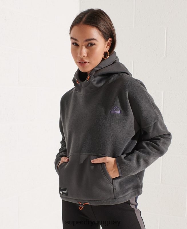 uy Superdry mujer sudadera corta con capucha de polar de montaña gris oscuro DT2N8Z3441 ropa
