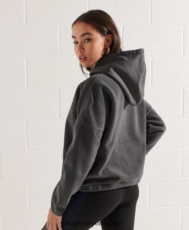 uy Superdry mujer sudadera corta con capucha de polar de montaña gris oscuro DT2N8Z3441 ropa