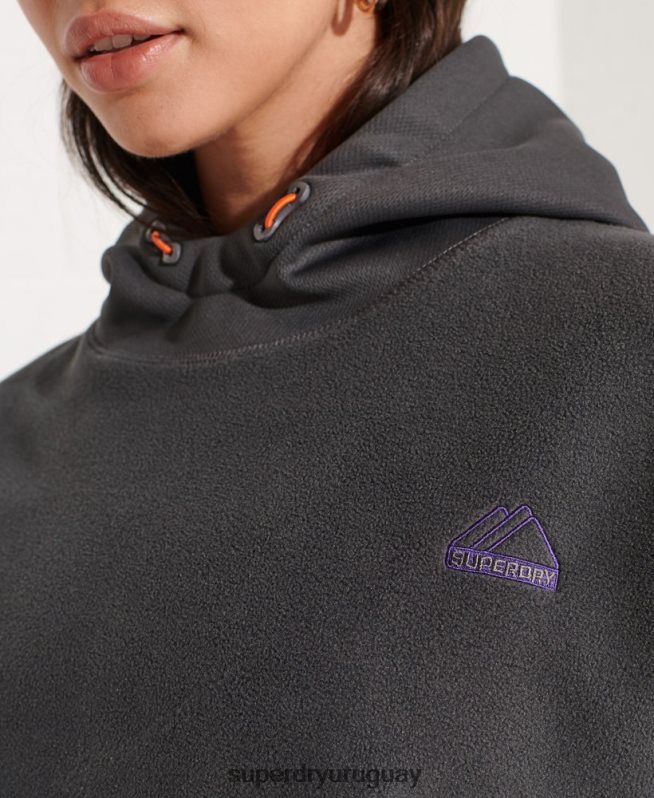 uy Superdry mujer sudadera corta con capucha de polar de montaña gris oscuro DT2N8Z3441 ropa