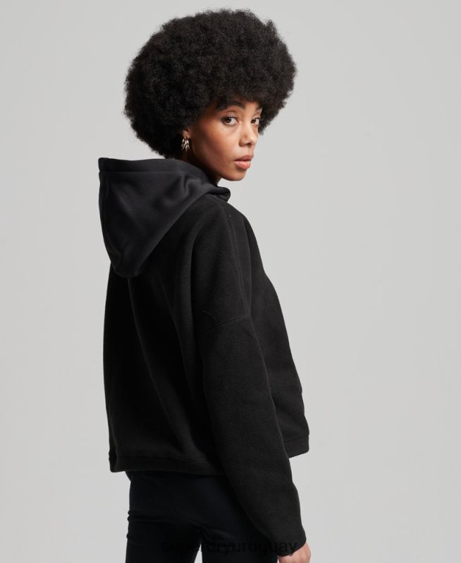 uy Superdry mujer sudadera corta con capucha de polar de montaña negro DT2N8Z5932 ropa