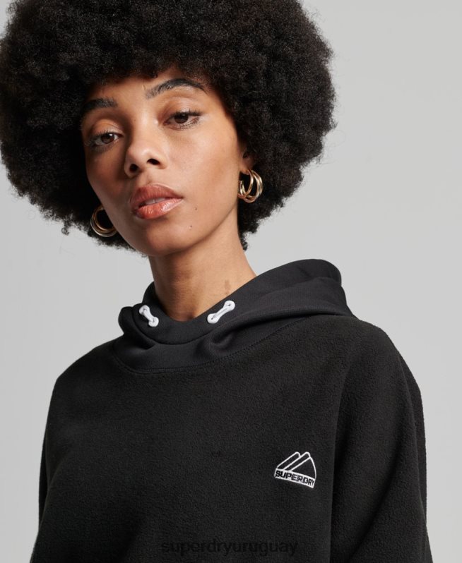 uy Superdry mujer sudadera corta con capucha de polar de montaña negro DT2N8Z5932 ropa