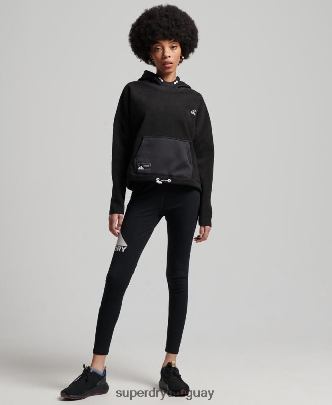 uy Superdry mujer sudadera corta con capucha de polar de montaña negro DT2N8Z5932 ropa