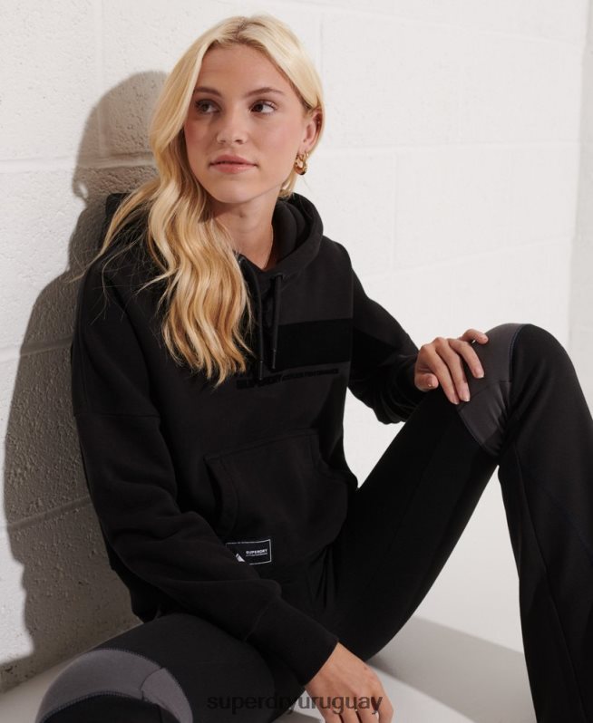 uy Superdry mujer sudadera corta con capucha mountain sport negra negro DT2N8Z6096 ropa