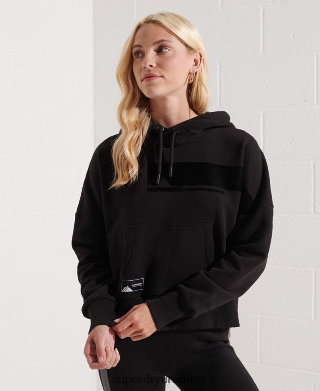 uy Superdry mujer sudadera corta con capucha mountain sport negra negro DT2N8Z6096 ropa