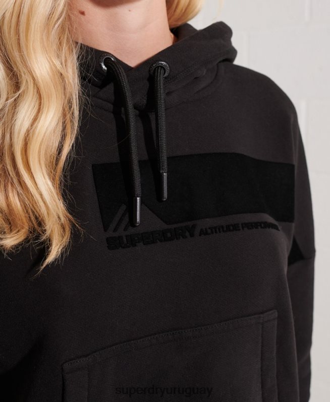 uy Superdry mujer sudadera corta con capucha mountain sport negra negro DT2N8Z6096 ropa
