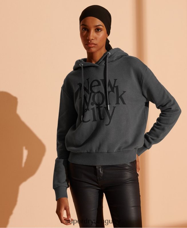 uy Superdry mujer sudadera corta con capucha nyc times gris DT2N8Z6136 ropa