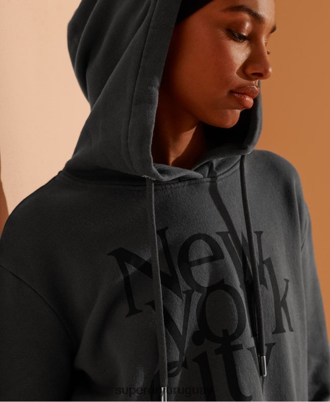 uy Superdry mujer sudadera corta con capucha nyc times gris DT2N8Z6136 ropa
