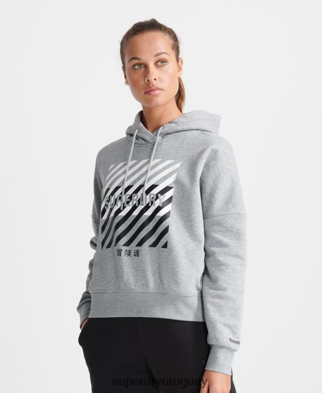 uy Superdry mujer sudadera corta con capucha training core sport gris DT2N8Z6149 ropa