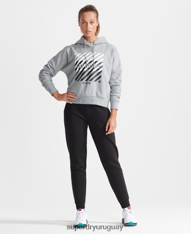 uy Superdry mujer sudadera corta con capucha training core sport gris DT2N8Z6149 ropa