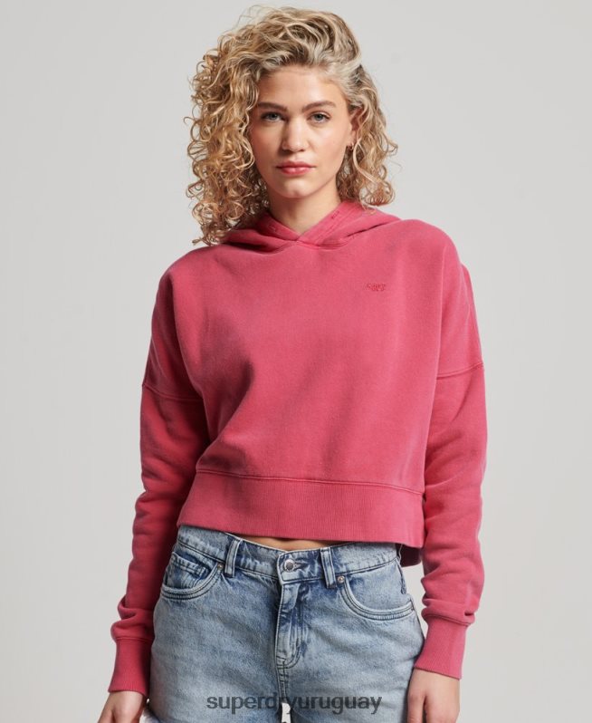 uy Superdry mujer sudadera corta con capucha y lavado rosa DT2N8Z3353 ropa