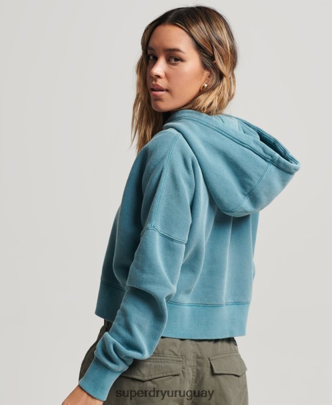 uy Superdry mujer sudadera corta con capucha y lavado turquesa DT2N8Z3407 ropa