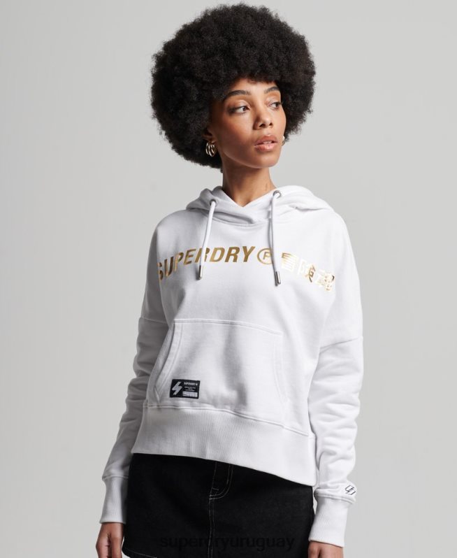 uy Superdry mujer sudadera corta con capucha y logo independiente blanco DT2N8Z5844 ropa