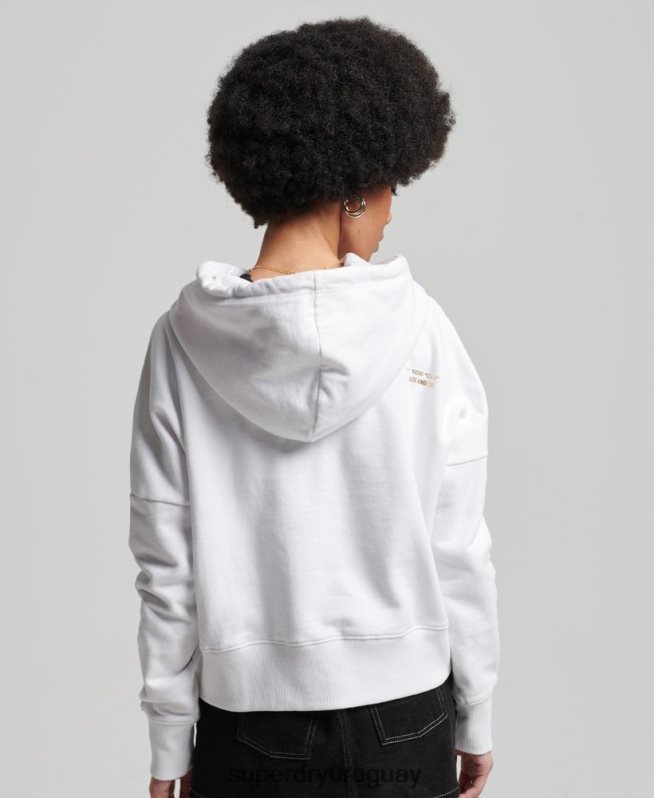 uy Superdry mujer sudadera corta con capucha y logo independiente blanco DT2N8Z5844 ropa