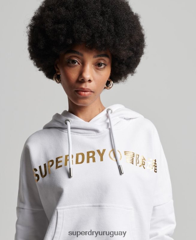 uy Superdry mujer sudadera corta con capucha y logo independiente blanco DT2N8Z5844 ropa