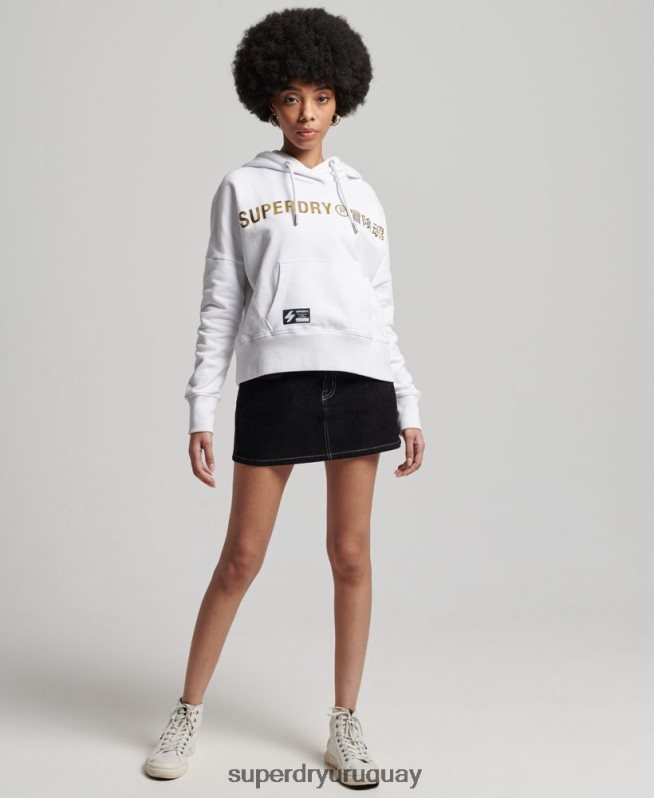 uy Superdry mujer sudadera corta con capucha y logo independiente blanco DT2N8Z5844 ropa