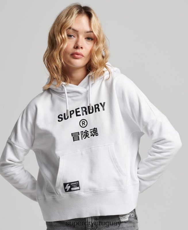 uy Superdry mujer sudadera corta con capucha y logo independiente blanco DT2N8Z5894 ropa