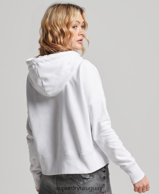 uy Superdry mujer sudadera corta con capucha y logo independiente blanco DT2N8Z5894 ropa