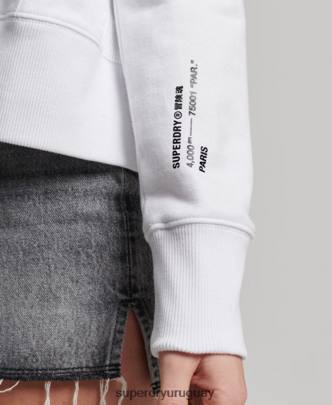 uy Superdry mujer sudadera corta con capucha y logo independiente blanco DT2N8Z5894 ropa
