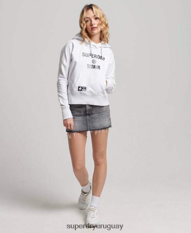 uy Superdry mujer sudadera corta con capucha y logo independiente blanco DT2N8Z5894 ropa