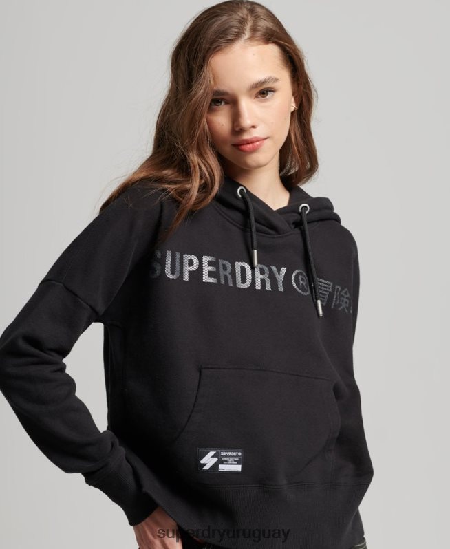 uy Superdry mujer sudadera corta con capucha y logo independiente negro DT2N8Z5780 ropa