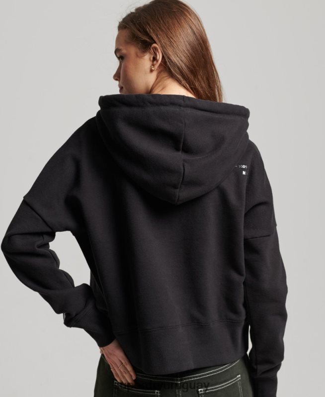 uy Superdry mujer sudadera corta con capucha y logo independiente negro DT2N8Z5780 ropa