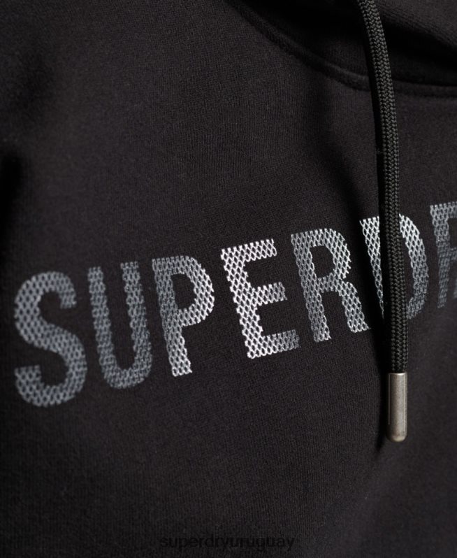 uy Superdry mujer sudadera corta con capucha y logo independiente negro DT2N8Z5780 ropa