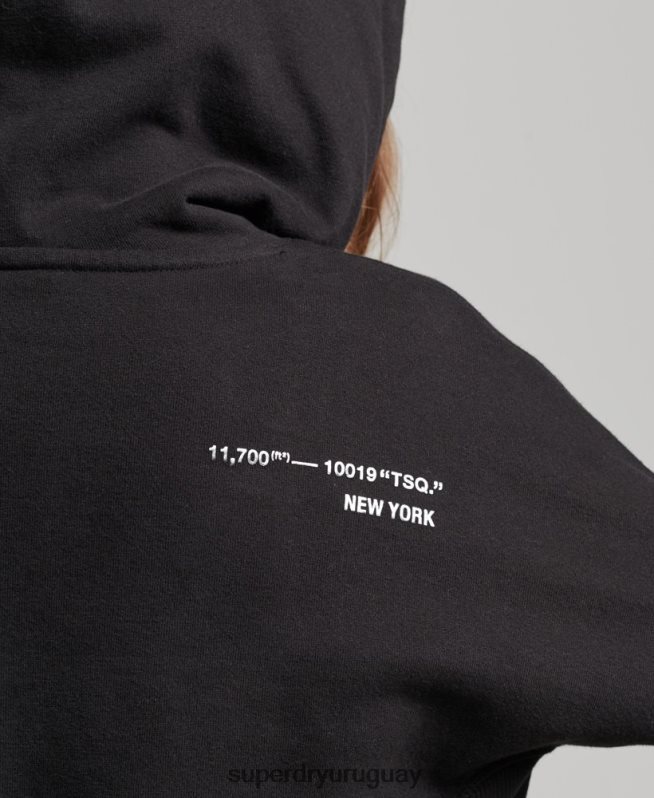 uy Superdry mujer sudadera corta con capucha y logo independiente negro DT2N8Z5780 ropa