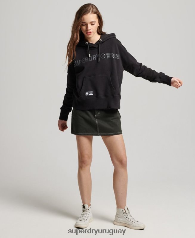 uy Superdry mujer sudadera corta con capucha y logo independiente negro DT2N8Z5780 ropa