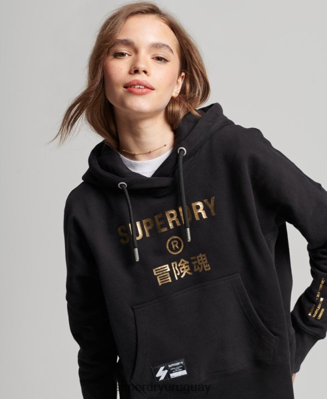 uy Superdry mujer sudadera corta con capucha y logo independiente negro DT2N8Z5871 ropa