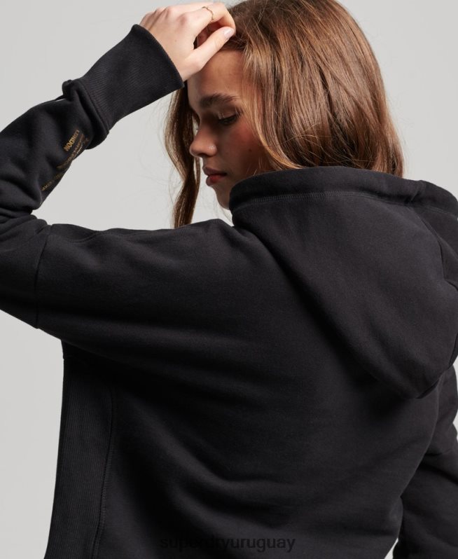 uy Superdry mujer sudadera corta con capucha y logo independiente negro DT2N8Z5871 ropa