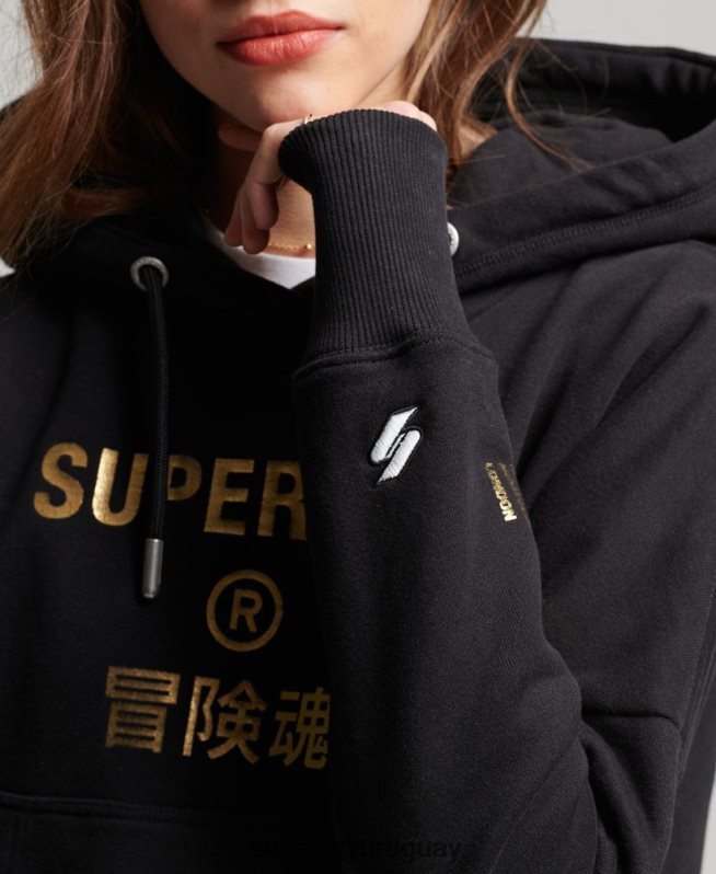 uy Superdry mujer sudadera corta con capucha y logo independiente negro DT2N8Z5871 ropa
