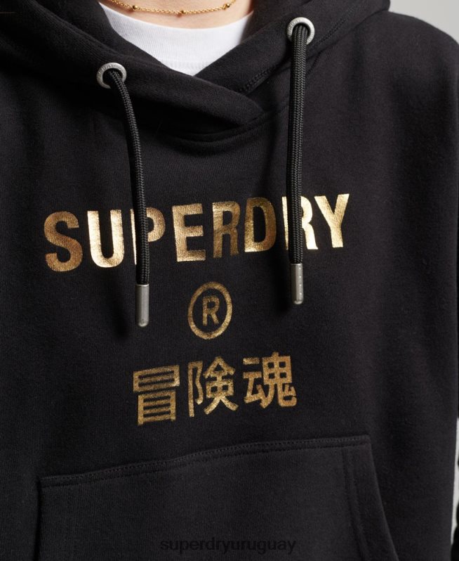 uy Superdry mujer sudadera corta con capucha y logo independiente negro DT2N8Z5871 ropa