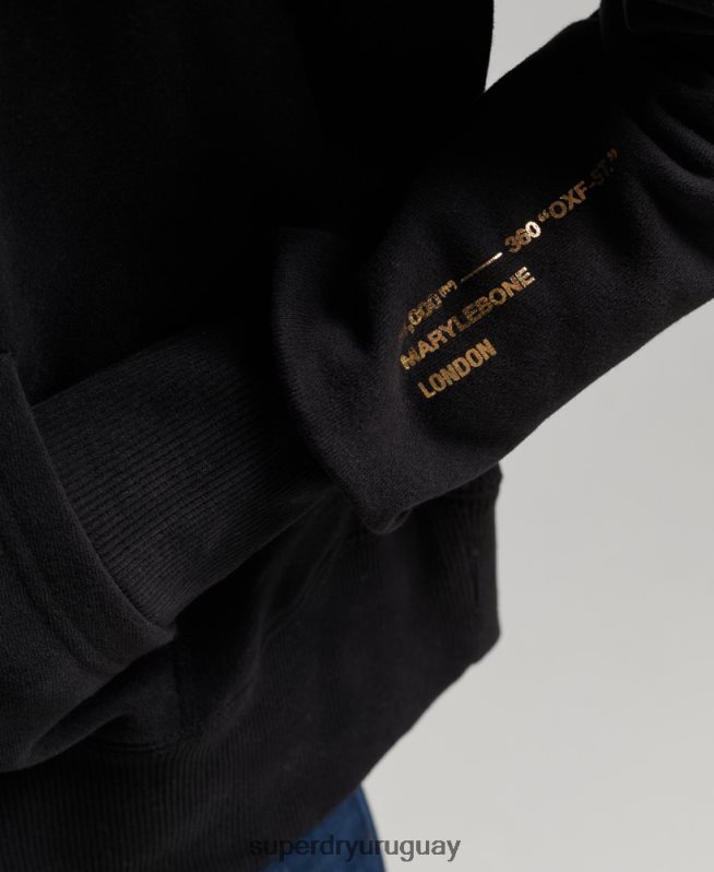 uy Superdry mujer sudadera corta con capucha y logo independiente negro DT2N8Z5871 ropa