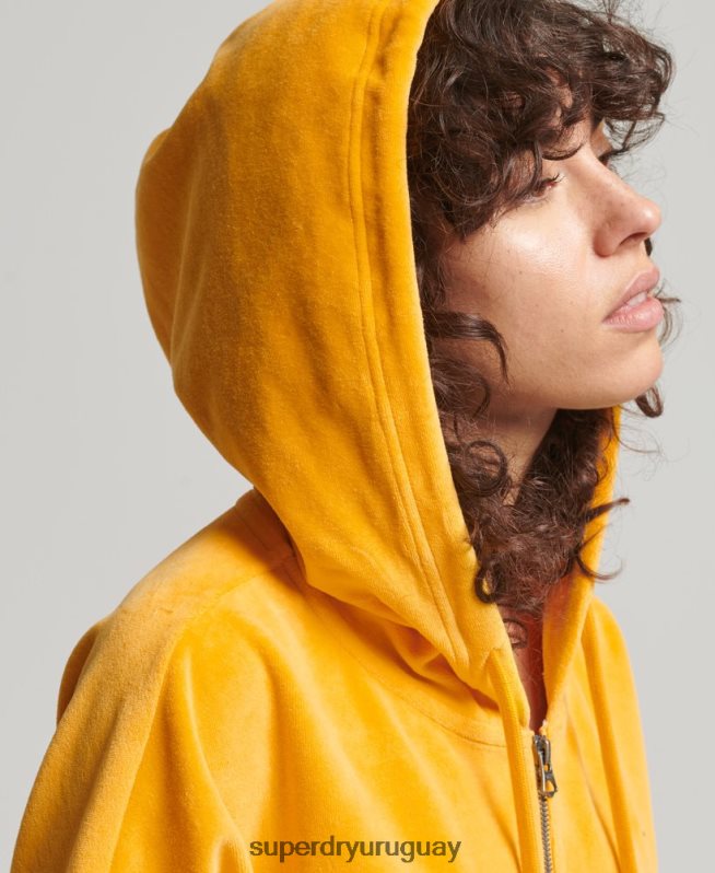 uy Superdry mujer sudadera corta con cremallera vintage oro DT2N8Z3439 ropa