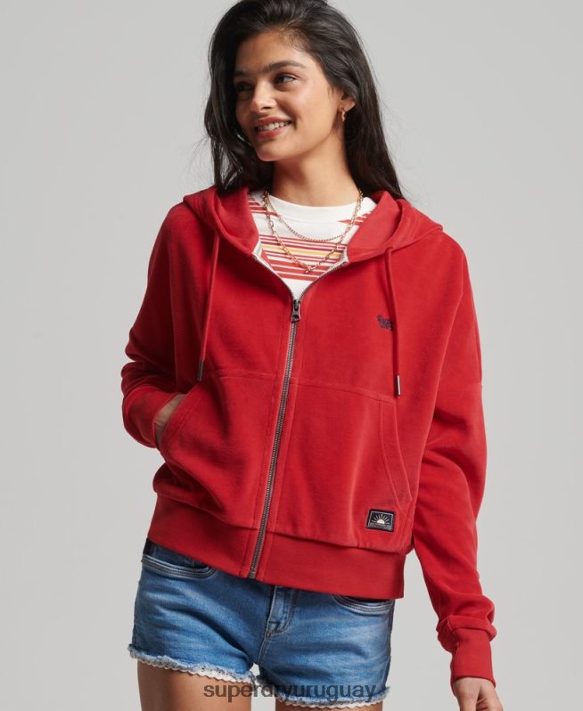 uy Superdry mujer sudadera corta con cremallera vintage rojo DT2N8Z6010 ropa
