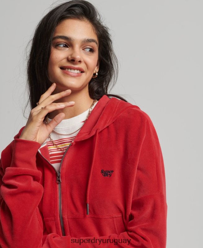 uy Superdry mujer sudadera corta con cremallera vintage rojo DT2N8Z6010 ropa