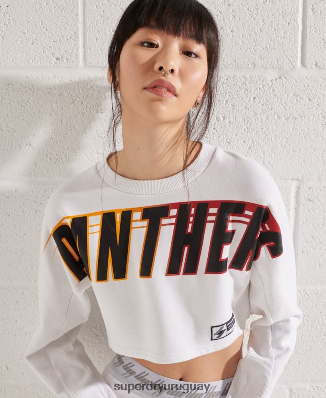 uy Superdry mujer sudadera corta con cuello de murciélago de la franquicia blanco DT2N8Z3488 ropa