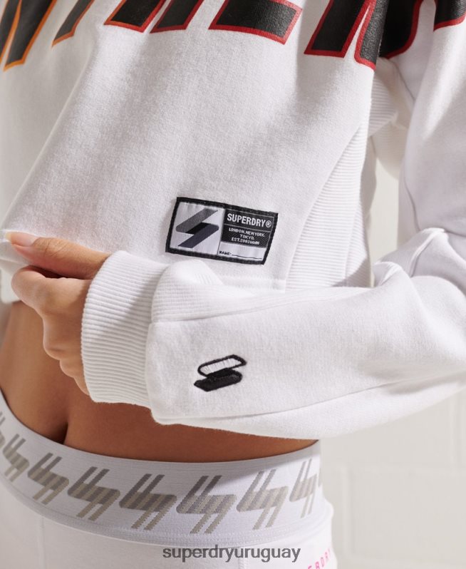uy Superdry mujer sudadera corta con cuello de murciélago de la franquicia blanco DT2N8Z3488 ropa