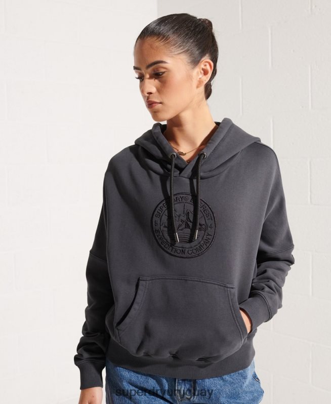 uy Superdry mujer sudadera corta con gráfico de expedición negro DT2N8Z6144 ropa
