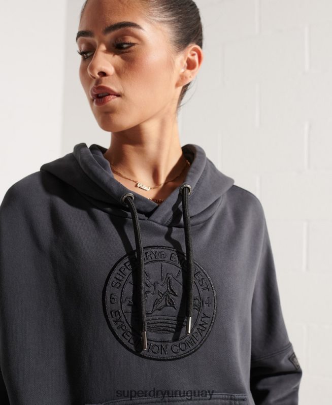 uy Superdry mujer sudadera corta con gráfico de expedición negro DT2N8Z6144 ropa