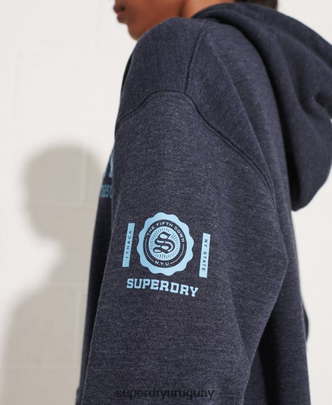 uy Superdry mujer sudadera corta con gráfico universitario azul DT2N8Z5977 ropa