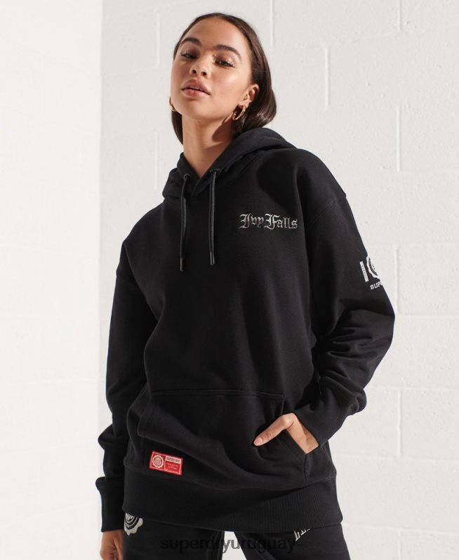 uy Superdry mujer sudadera corta con gráfico universitario negro DT2N8Z6173 ropa