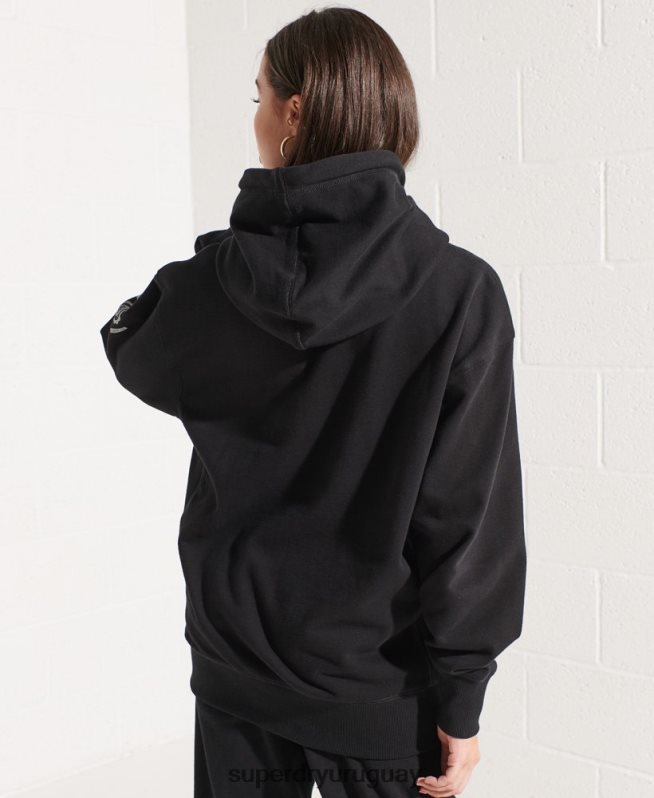 uy Superdry mujer sudadera corta con gráfico universitario negro DT2N8Z6173 ropa