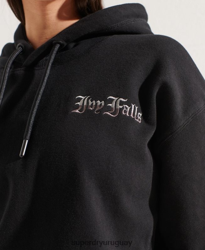 uy Superdry mujer sudadera corta con gráfico universitario negro DT2N8Z6173 ropa