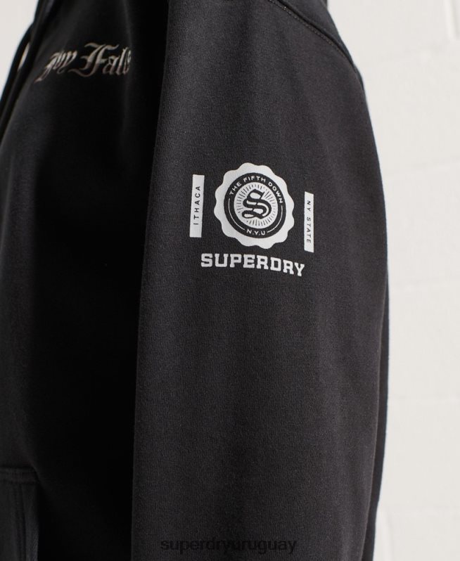 uy Superdry mujer sudadera corta con gráfico universitario negro DT2N8Z6173 ropa