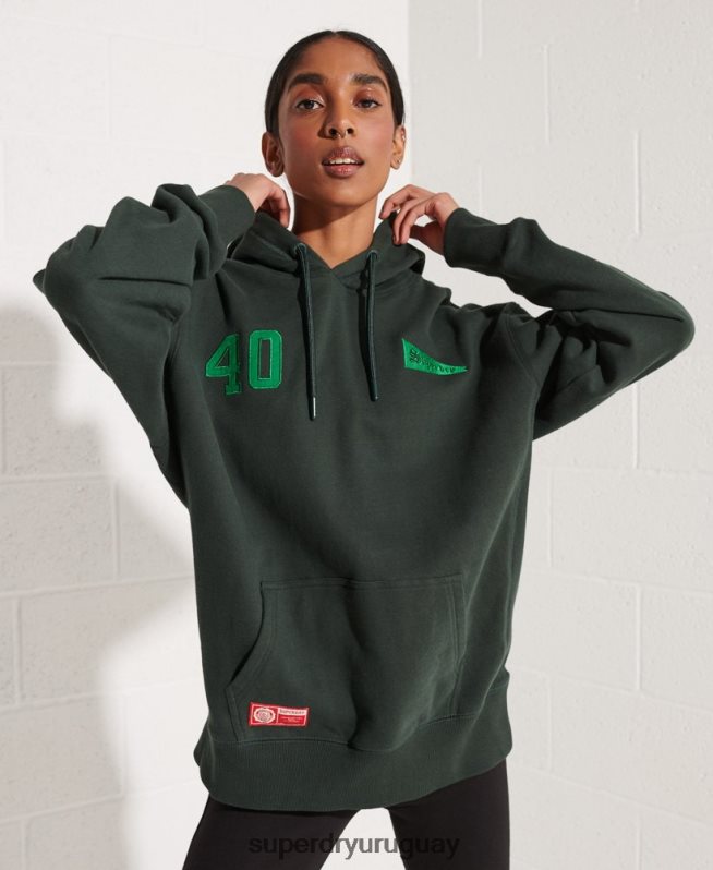 uy Superdry mujer sudadera corta con gráfico universitario verde DT2N8Z6168 ropa