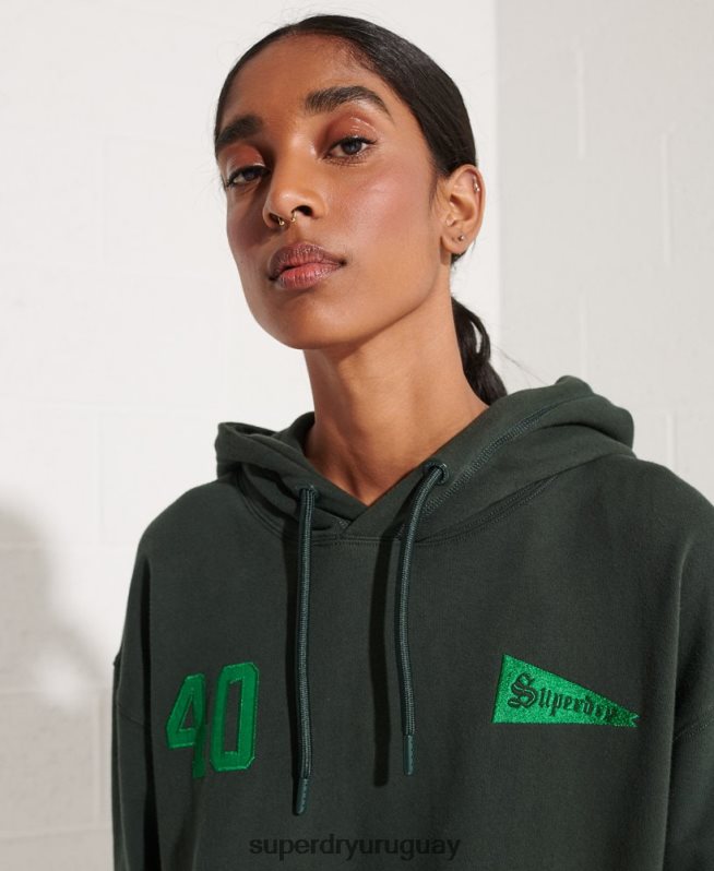 uy Superdry mujer sudadera corta con gráfico universitario verde DT2N8Z6168 ropa
