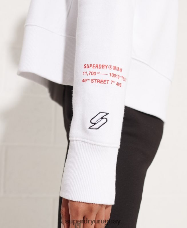 uy Superdry mujer sudadera corta con logo cooperado blanco DT2N8Z3483 ropa
