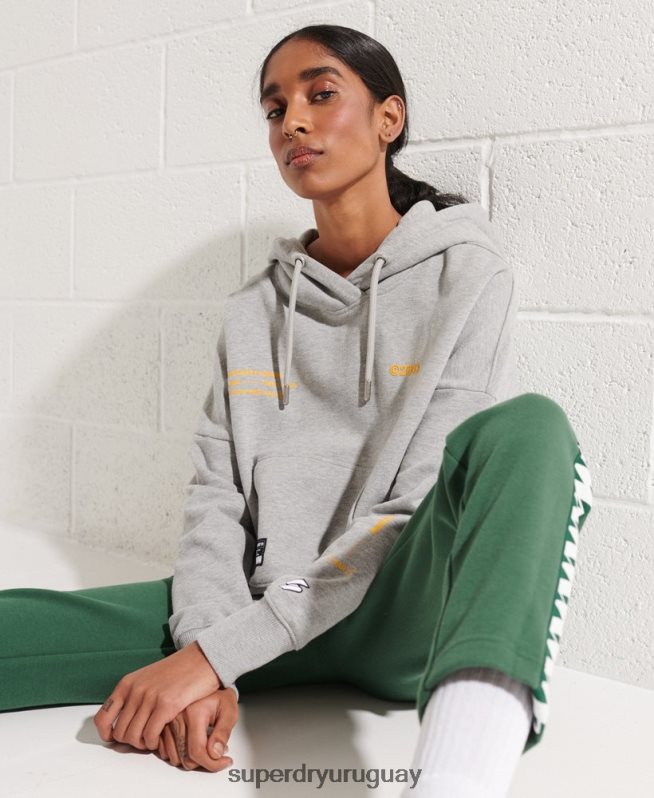 uy Superdry mujer sudadera corta con logo cooperado gris DT2N8Z3480 ropa